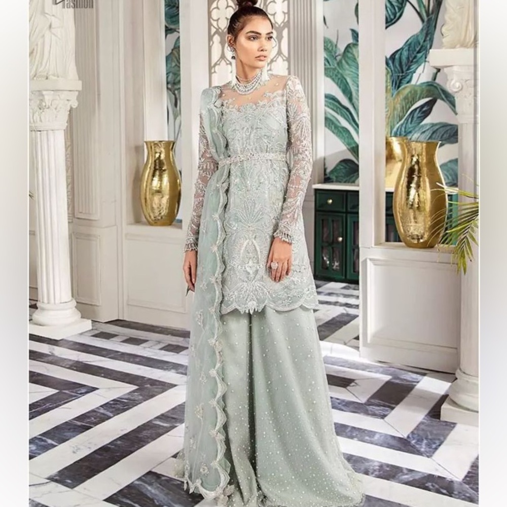 Suffuse by Sana Yasir 3 Piece Net Shirt with Sharara and Belt